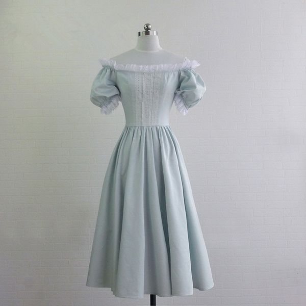 

casual dresses summer women vintage pink/blue cotton midi dress lace decoration royal elegant midguts formal long princess vestidos mujer wv, Black;gray