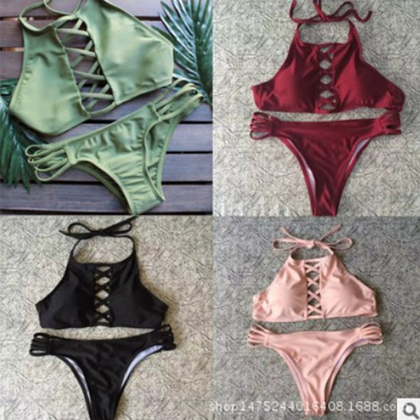

women's bikini swimwear solid color bikin, White;black