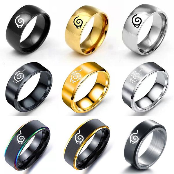 

wedding rings ywshk 17 models leaf ring konoha uzumaki symbal logo sign sasuke itachi ninja fashion stainless steel anime jewelry cosplay, Slivery;golden
