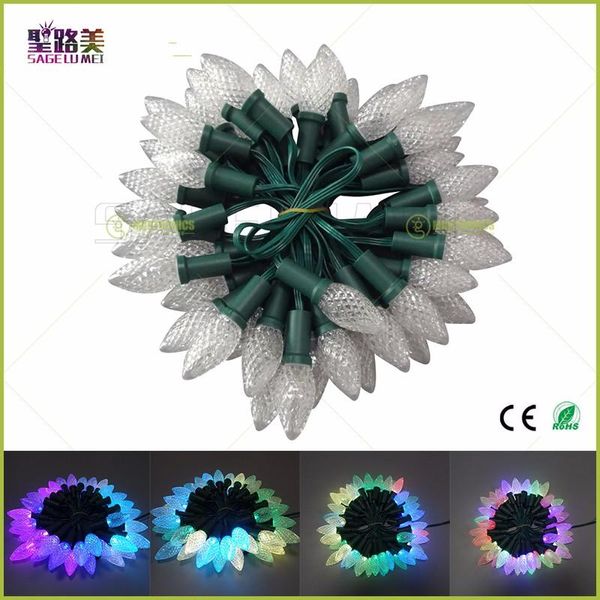 

wholesale 500pcs 10lot c7/c9 dc12v ws2811 addressable rgb full color led christmas pixel string light green wire waterproof ip68 modules