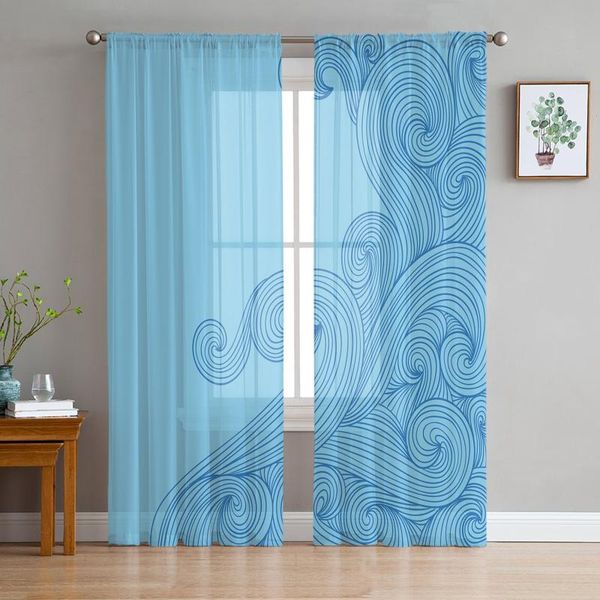 

curtain & drapes blue wave lines spray curtains for living room luxury baby bedroom tulle kitchen study modern style sheer