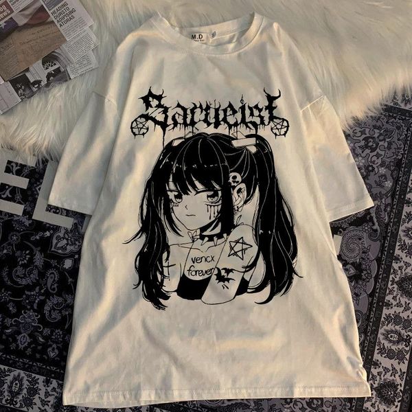 

men's t-shirts harajuku loose oversized t shirt women anime clothes summer graphic for cartoon tee femme japanese streetwear, White;black