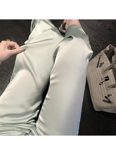 

women's jeans han yujia black split satin wide leg pants for women in summer, Blue