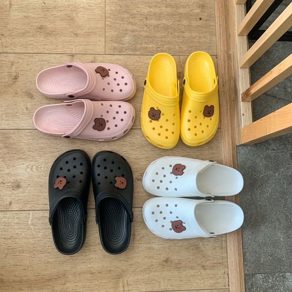 

luxury slippers 2021 women's summer pure color garden sho beach korean dongdong sandals, Black