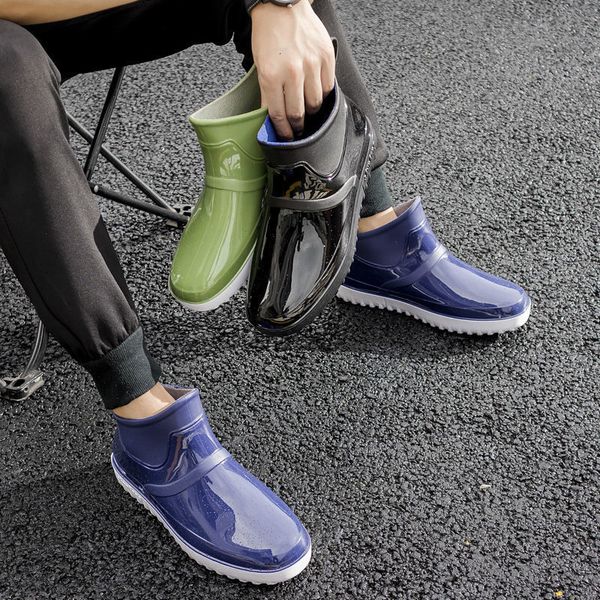 

shoes rain boots men galoshes low fashion ankle rainshoes anti slip kitchen work shoes fishing waterproof rubber shoe black blue da2o