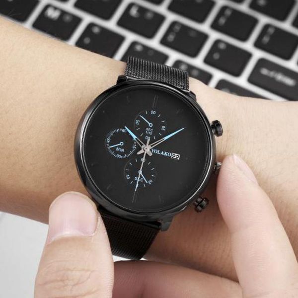 

wristwatches 2021 european style fashion casual calendar three eyes men's watch roman scale stainless steel mesh band quartz, Slivery;brown