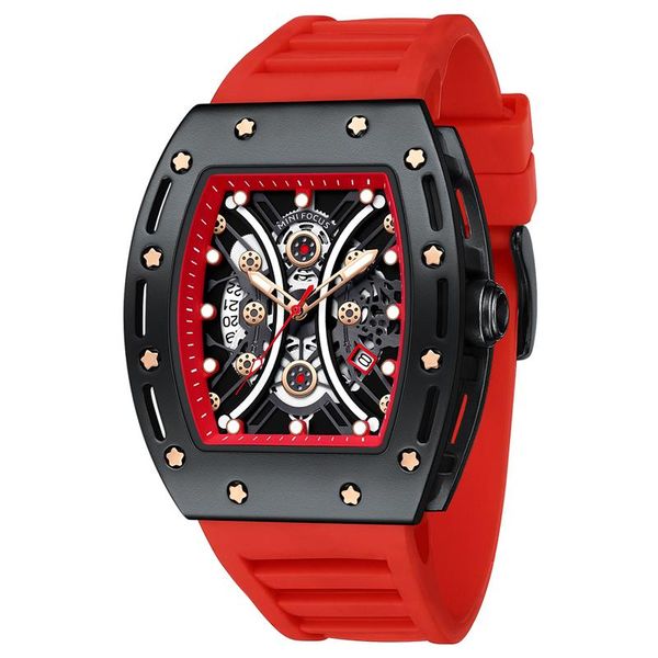 Orologi da polso Orologio da uomo Sport militare Orologio da polso Scheletro Ore Cinturino in silicone rosso Orologio da uomo Relogio Masculino 2021 Whatches Waterproof Wach