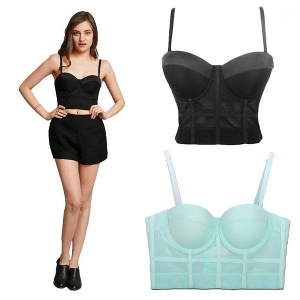 

camisoles & tanks fashion mesh push up bralet women's corset bustier bra night club party long cropped vest plus size, Black;white
