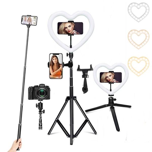 

flash heads 26cm heart shape dimmable selfie ring light pography led lamp with tripod stand ringlight for live video streaming youtube