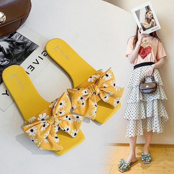

slippers -2021 summer casual sandals and with cute bows one-word, Black