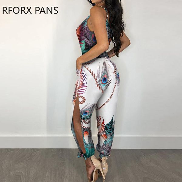 

womens spaghetti strap mixed print slit leg jumpsuit jumpsuit, Black;white