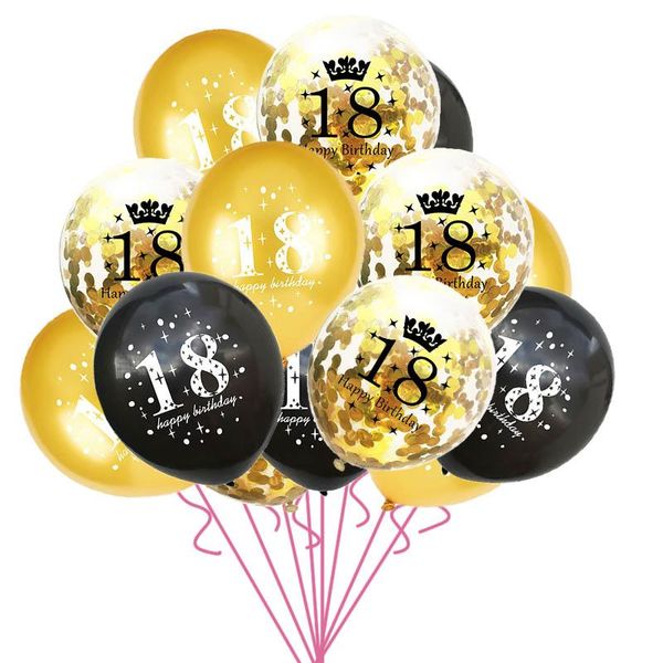 

party decoration 15pcs/set 18th happy birthday balloon decor gold silver confetti latex balloons for 18 year old celebrate