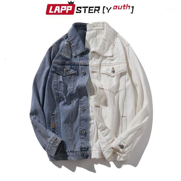 

men's jackets men's -youth men patchwork denim 2022 mens color block ripped jeans and coats korean designer windbreaker, Black;brown