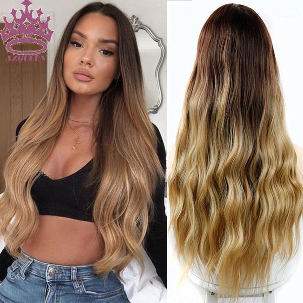 

long wavy ombre brown blonde gray fashion synthetic hair wig for women party daily natural wave wigs1, Black