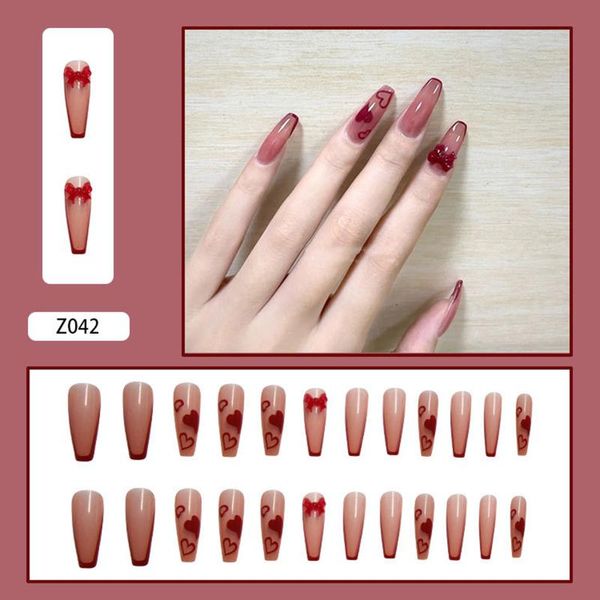 

false nails 24pcs/box detachable rhinestone coffin artificial ballerina french fake full cover press on acrylic nail tips, Red;gold