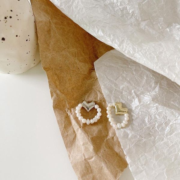 

wedding rings vintage elegant korean retro natural pearl beaded ring fashion party finger jewelry for women gift, Slivery;golden