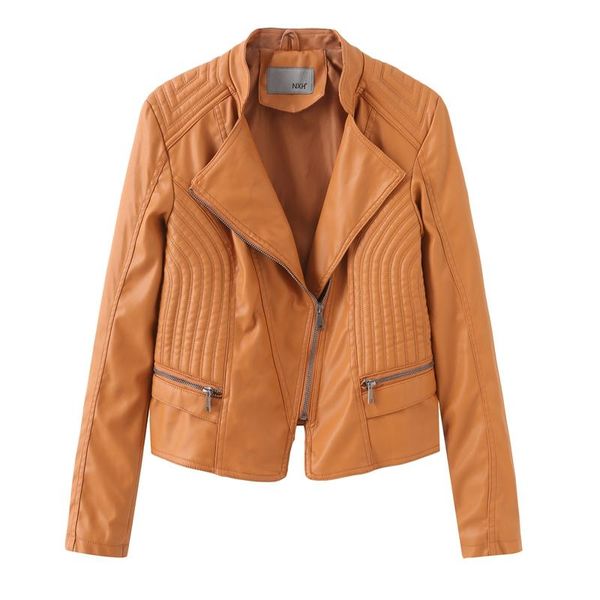 

women's leather & faux woman jackets 2021 autumn winter solid short coat female slim long sleeve fashion lapel zipper biker jacket, Black