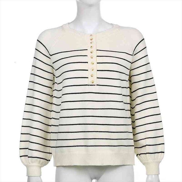 

striped print preppy vintage women sweater knitted long sleeve button up pullover spring autumn pull casual retro, White;black