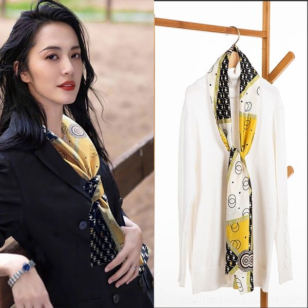 

mos0 small silk silk squarefemale spring and autumn thin korea versatile thin narrow long scarf ties tie hair cravat temperament square sca, Black;gray