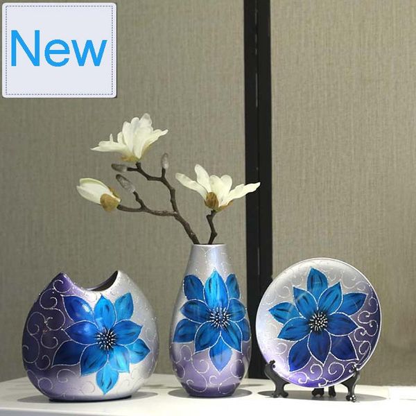 

vases 3pcs/set creative ceramic vase hand painted antique porcelain flower with for flowers wedding decoration home decor moderno