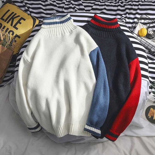 

turtleneck sweaters for men and women in autumn korean personality loose lazy college style couple hong kong sweater 210526, White;black