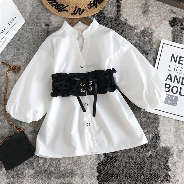 

fashion spring girls princess shirt dress white children kids clothes shirts blouse belt s11935, White;black