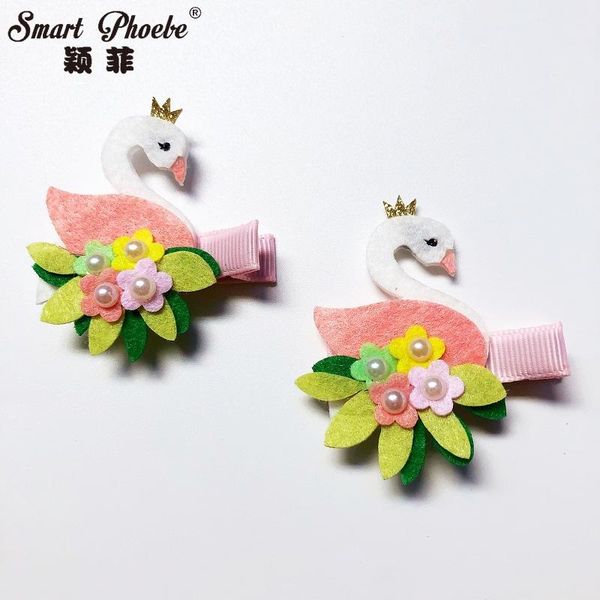 

boutique 10pcs fashion cute glitter tiaras swan hairpins felt floral cartoon bird hair clips princess headwear accessories, Slivery;white