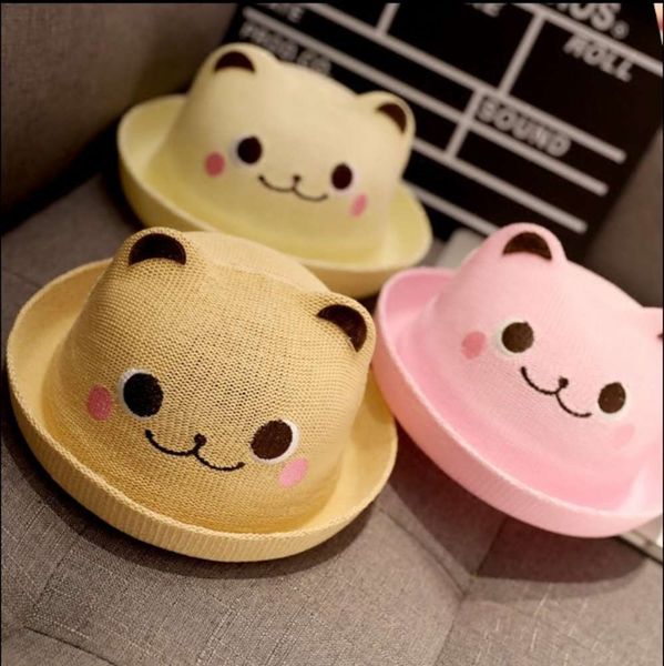 

baby hat spring and summer baby sun shading straw hat boys girls cool 1-2 year old children cartoon, Yellow