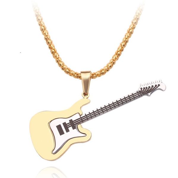 

chains no fade guitar shape 316l stainless steel men or women necklaces jewelry hiphop rock slide music necklace pendant, Silver