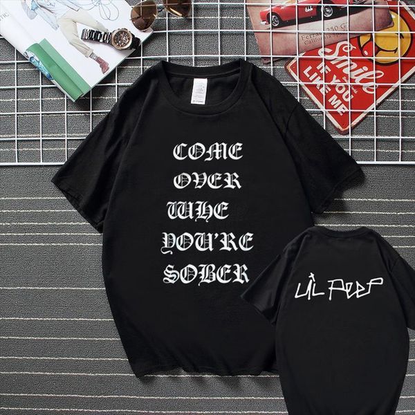 

lil peep come over when mens t shirt youre sober tour concert vtg reprint summer streetwear camisetas cotton men, White;black