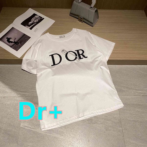 

luxury design di + summer pin letter embroidery fashion short sleeve round neck pullover t-shirt for lovers, White