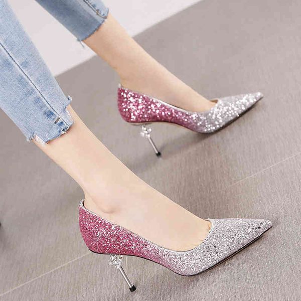 

sandals autumn rhinestone sequins gradient color pointed stiletto high heel women tide fashion shallow mouth single shoes, Black