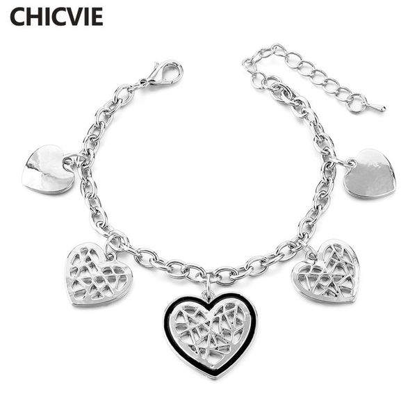

charm bracelets chicvie classic heart gold bangles for women stainless steel jewelry adjustable bracelet femme sbr160320, Golden;silver