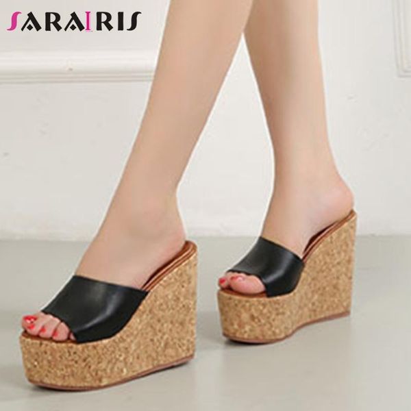 

slippers sarairis brand consise female casual holiday summer women platform high wedges slip on solid shoes woman, Black