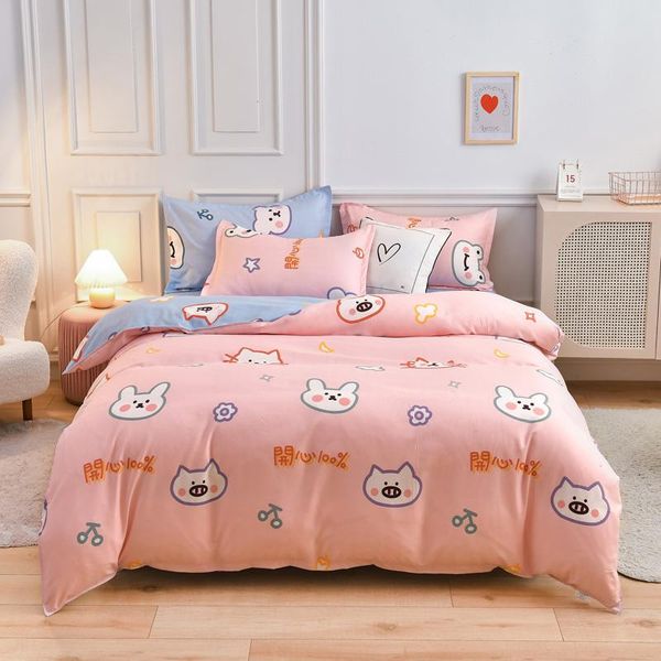 

bedding sets cartoon cat pattern washed cotton quilt cover pillow case bed sheet bedroom soft comfortable single set oceania
