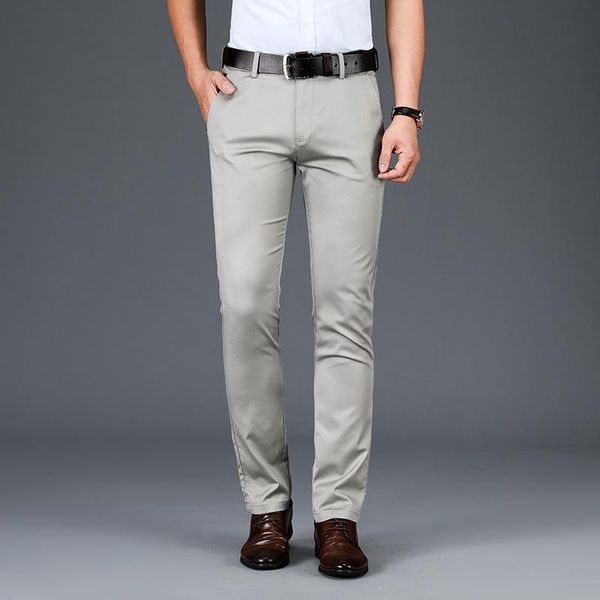 

men's casual pants summer tencel thin waist elastic straight slim business, Black