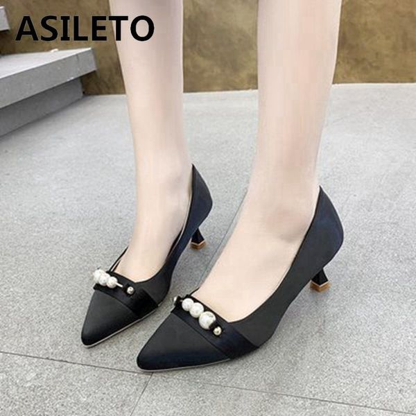 

ladies pumps pointed toe 5.5cm spike heels slip-on pearl elegent soft classic size 39 casual date a3569 dress shoes, Black
