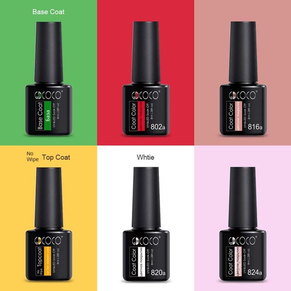 

nail gel gdcoco arrival 10 sets 8ml polish kit fashion color soak off uv led vernishes semi permanent lacquer set, Red;pink