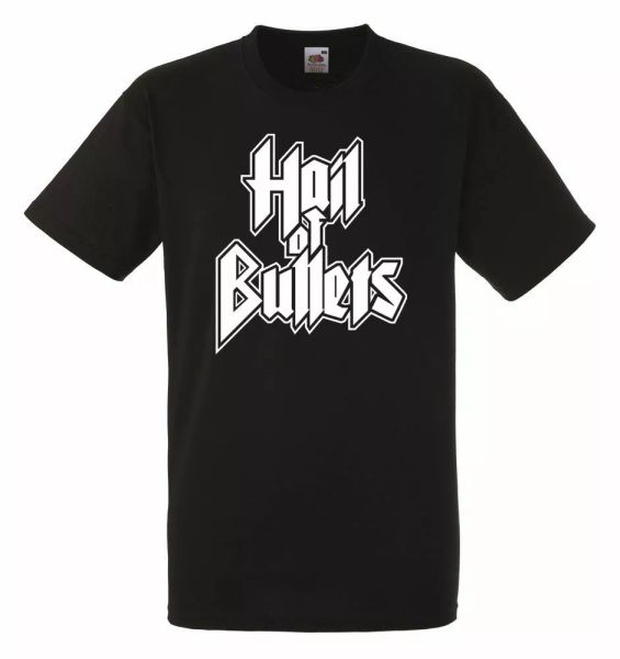 

hail of bullets logo black mens t-shirt men rock band tee shirt, White;black