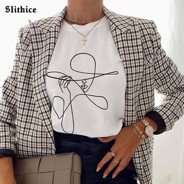 

women's t-shirt face abstract simple aesthetic women t-shirts shirt casual art graphic lady gift streetwear ropa mujer, White