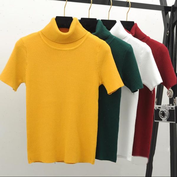 

spring womens t shirts knitted women short sleeve shirt autumn winter turtleneck pullovers tee femme tshirt knitwear, White