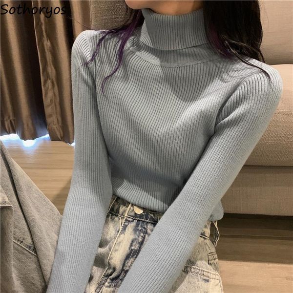 

women pullovers sweater turtleneck slim long sleeve all-match soft warm females leisure chic trendy elegant simple knitted women's swea, White;black