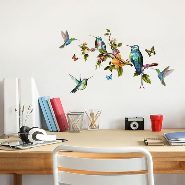 

wall stickers 2pcs backgound diy mural pvc self adhesive decals home decor nursery bird tree branch multicolor butterflies kids room removab