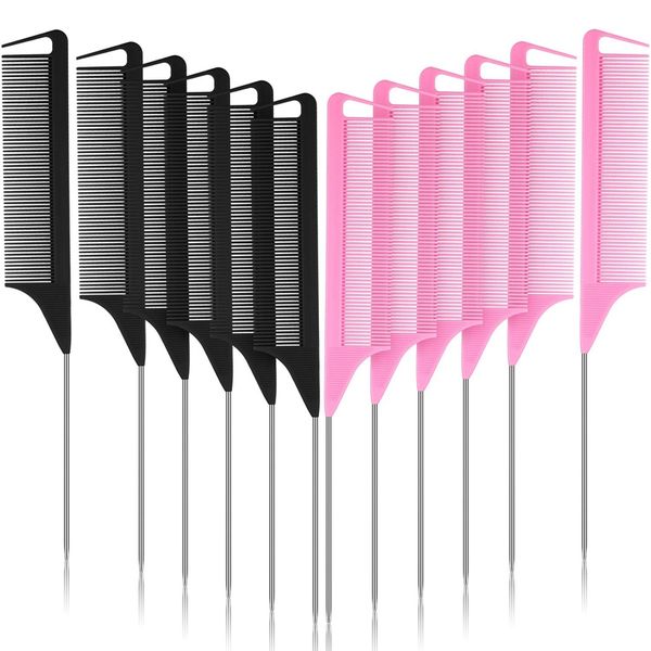 

parting comb tip-tail for braids teasing combs with stainless steel pintail for hair styling hairdressing 1452, Silver
