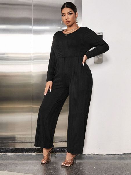 

plus cut out button back jumpsuit g0au#, Black