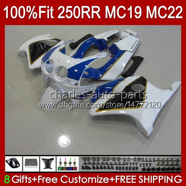 Honda CBR 250RR için Enjeksiyon Kalıp Kuramları 250RR 250CC 1988-1989 Bodys 112HC.132 CBR250 RR CC 1988 1989 MC19 88-89 CBR250RR 88 89 OEM Tam Kiti Mavi Beyaz