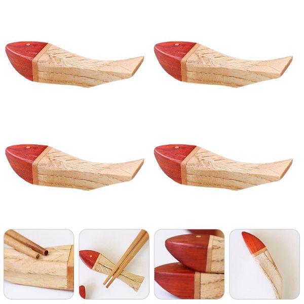 

chopsticks 4pcs creative fish shaped chopstick rack wooden shelf for home kitchen