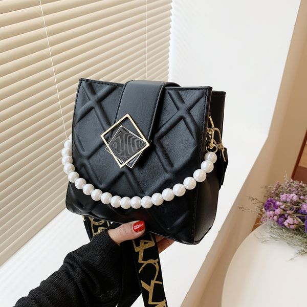 

fashion lattice pattern crossbody bag women chain bucket handbag female solid color pu leather shoulder messenger bag