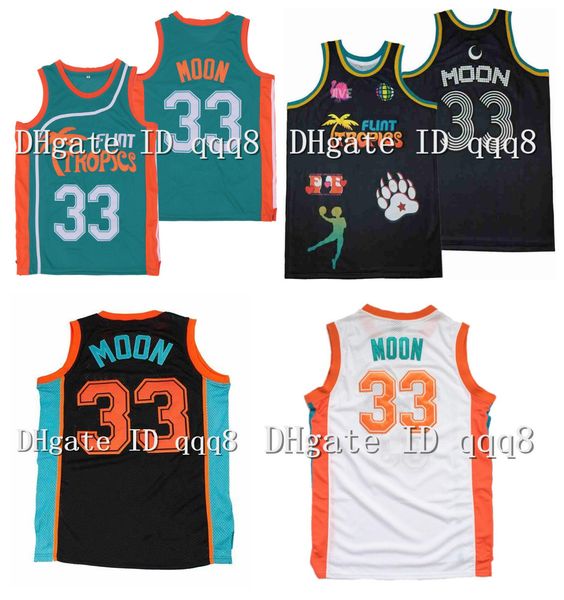 

33 jackie moon flint tropics jersey green white black college basketball 100% stiched size s-xxxl