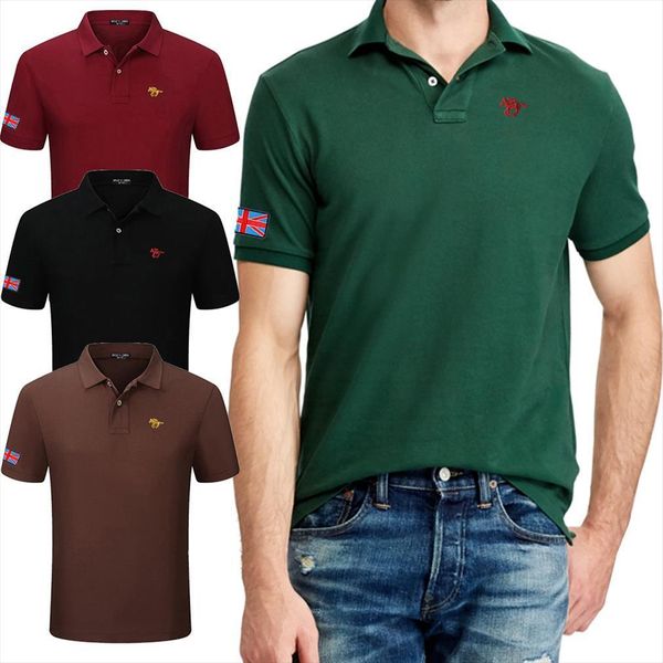 

summer 100% cotton men polo short sleeved shirt casual small horse lapel fashion tennis jersetop, White;black